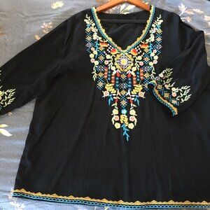 Black embroidered pull over blouse